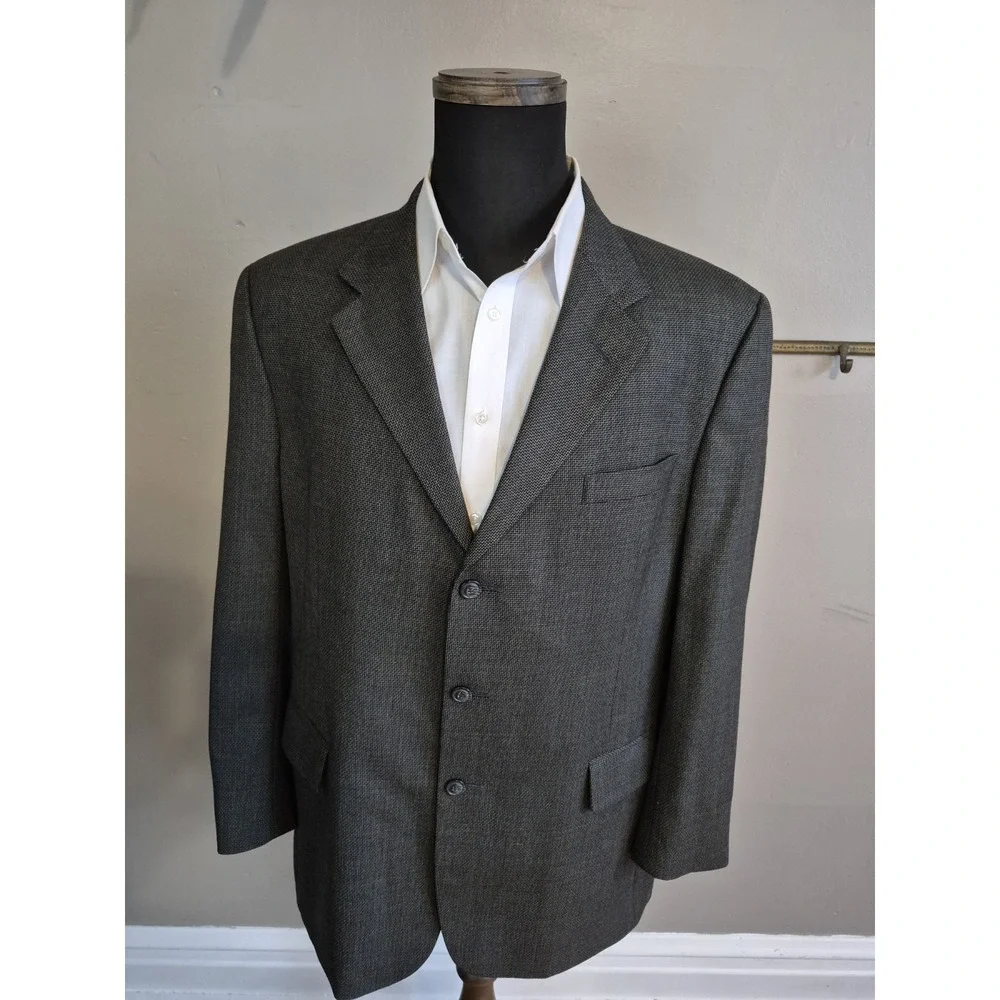 Jos A Bank Mens Wool Sports Coat 44R Dark Olive Check 3 Button Blazer L604